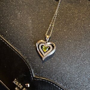 Heart-Shaped Silver Necklace with Green Gemstone
